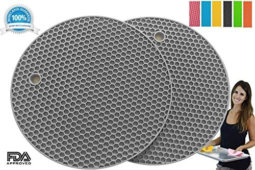 Arvista Chef Pot Holders Set of 2 Premium Heavy Duty Multipurpose Silicone, Trivets, Jar Opener, Large Coaster, Spoon Rest, Flexible, Durable, Heat Resistant Mat (Cool Grey)