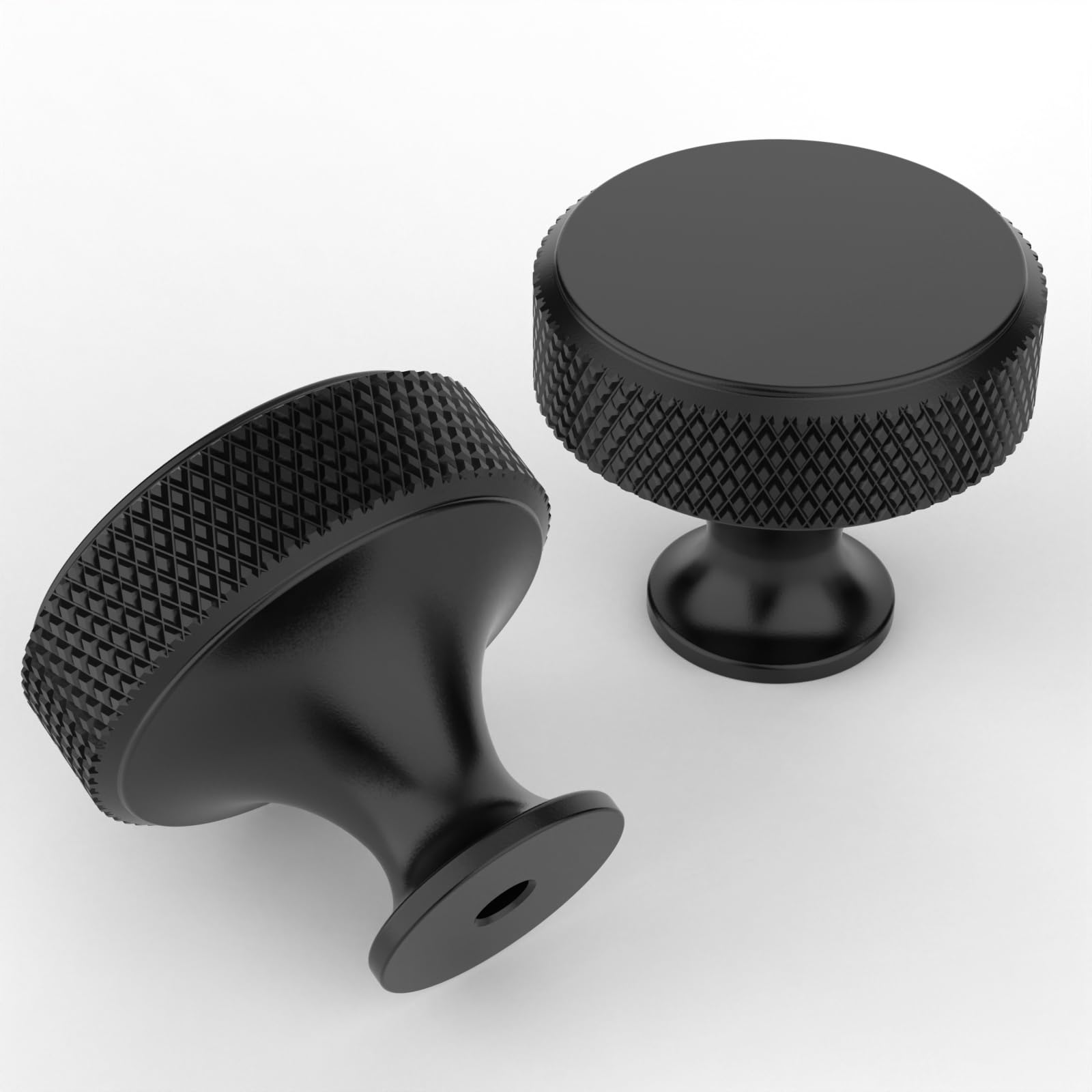 9BUILD 10 Pack Matte Black Cabinet Knobs and Cupboard Handles Knurled for Drawer Single Hole UK0039