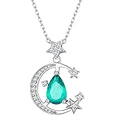 RUKYF 925 Sterling Silver Star Moon Pendant Necklaces for Women Paved with Cubic Zirconia & Glass Dainty Star Necklace for Women Girlfriend Mom