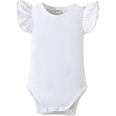 LYSMuch Baby Girls Ruffle Sleeves Bodysuit Infant Solid Color Top Jumpsuit