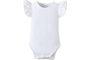 LYSMuch Baby Girls Ruffle Sleeves Bodysuit Infant Solid Color Top Jumpsuit
