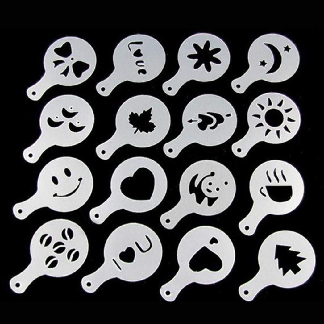 Fanala 16Pcs Cappuccino Coffee Stencils Templates Strew Flowers Duster Spray Model Pad Outdoor Cooking Tools & Accessories