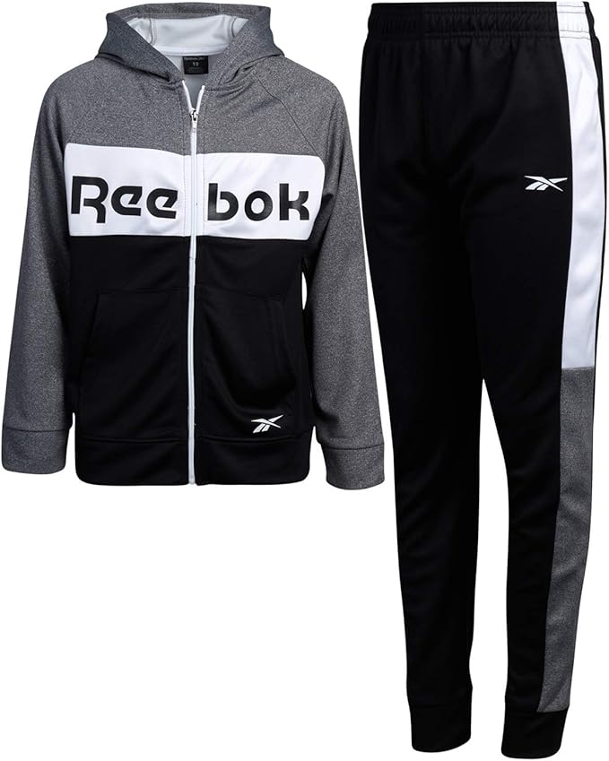 Reebok Boys 2Piece Athletic Tricot Tracksuit Set with Zip Up Jacket