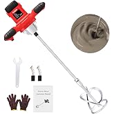 Cement Mixer 2100W, Handheld Electric Concrete Mixer, Portable Mortar Mixer with 6 Adjustable Speed, 110V Mud Mixer Machine Drill Tool for Paint Mortar Fodder Mixing Drywall Grout Plaster (Red)