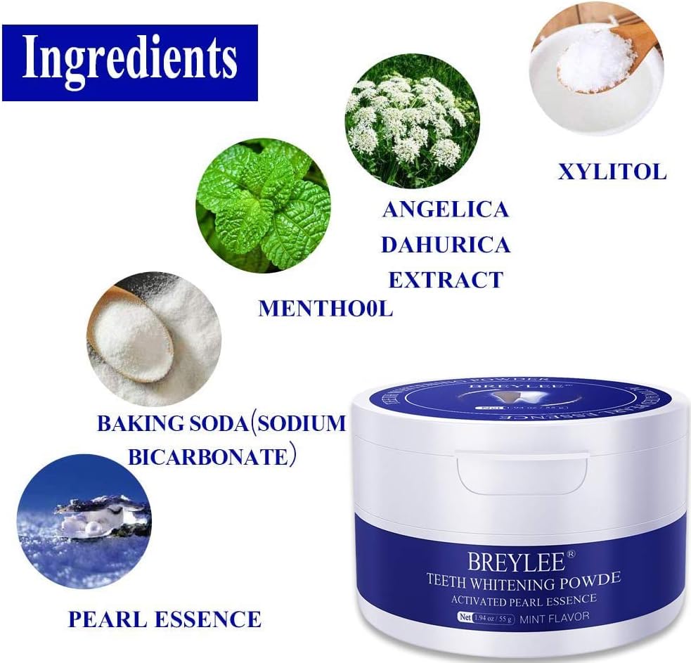 Teeth Whitening Powder BREYLEE Teeth Brightening Powder with Pearl Essence, Baking Soda for Removing Stain Caused by Coffee Wine Smoking Keeping Oral Fresh (55g, 1.94 oz) Only One Pack: Beauty