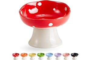 TRUNDISAN Ceramic Elevated Mushroom Cat Bowls, Tilted Raised Pet Dish Anti Vomit Kitten Bowl for Indoor Cats, Whisker Friendly Pet Food and Water Bowl for Kitten, Cat, Puppies, Dishwasher Safe (Red)