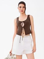 REORIA U-Neck Adjustable Tie-Front Crop Tank Top