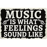 Cenacle Music Is What Feelings Sound Like Tin Sign 8x12 Inches Art Deco Rectangular Wall Mount Black Music Studio Decor