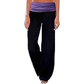 Gracyoga Women's Comfy Pajama Pants Wide Leg Lounge Palazzo Yoga Pants Stretch Casual Floral Print Fold Waist Pants