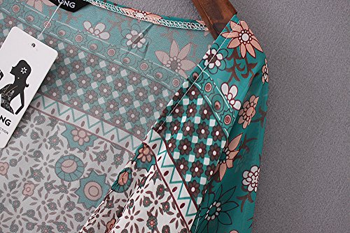 Feitong Women Floral Print Cardigan Blouse ❤Luca ❤ Chiffon Loose Shawl Kimono Cover up Blouse (L, Green)
