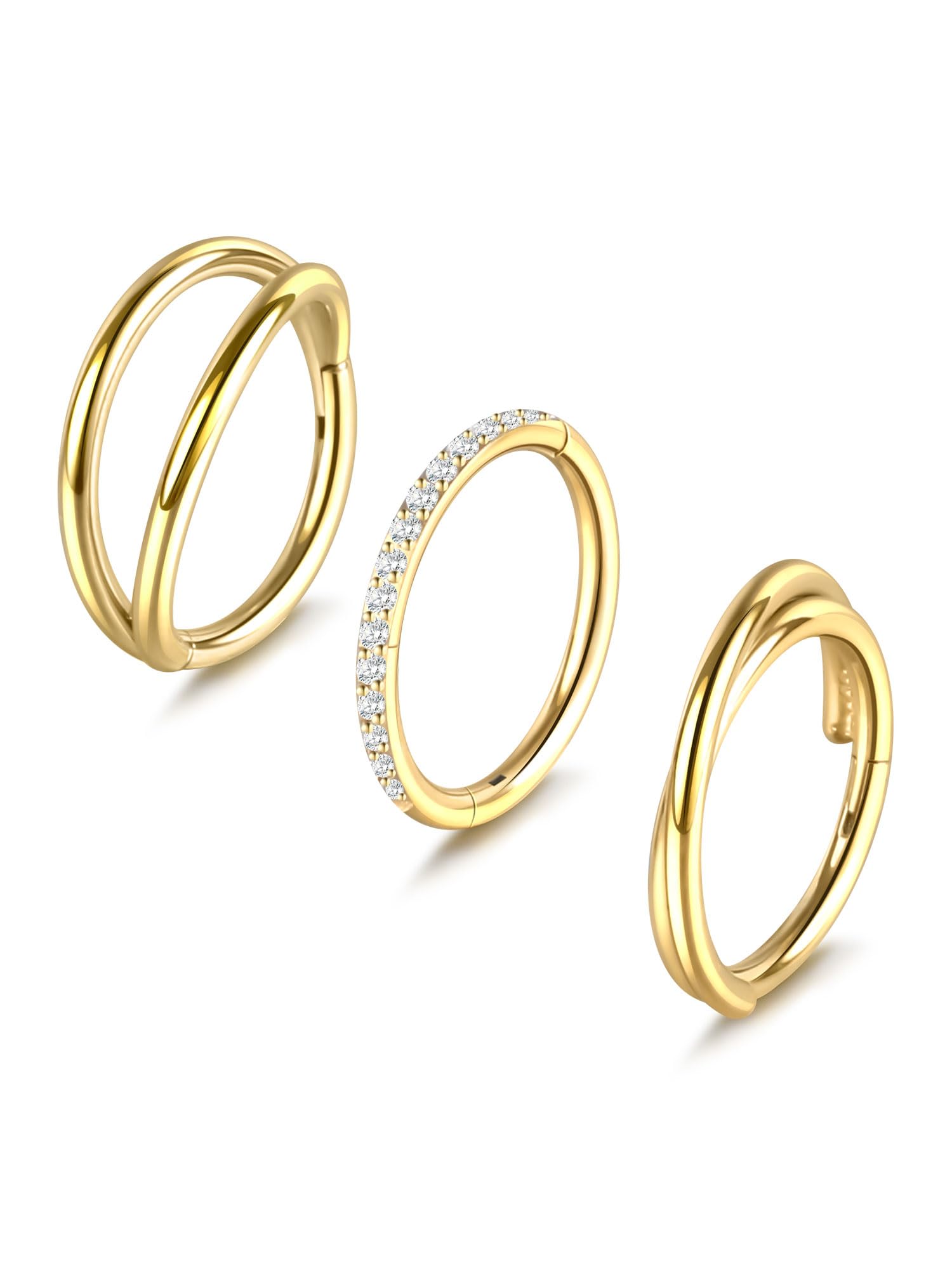 Photo 1 of ChiMunllin 3PCS Nose Rings Hoops 316L Surgical Steel Double Hoop Nose Rings Hinged Septum Ring Cartilage Helix Rook Tragus Daith Earring Hoops 7mm 8mm 9mm (Gold 0.8 * 7)