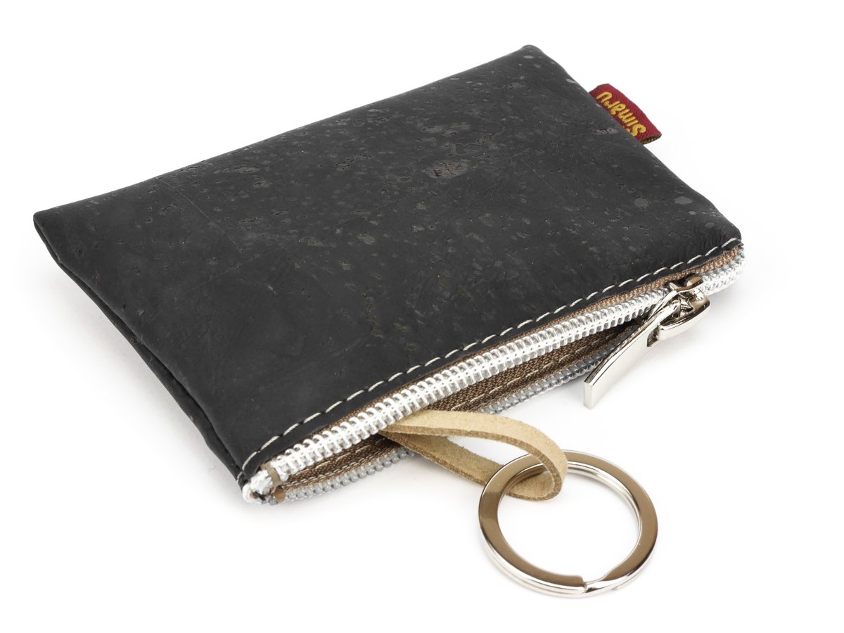 SIMARU Vegan Coin Pouch Keyring, Slim Zip Key Pouch with Card Holder Compartment (Brown)