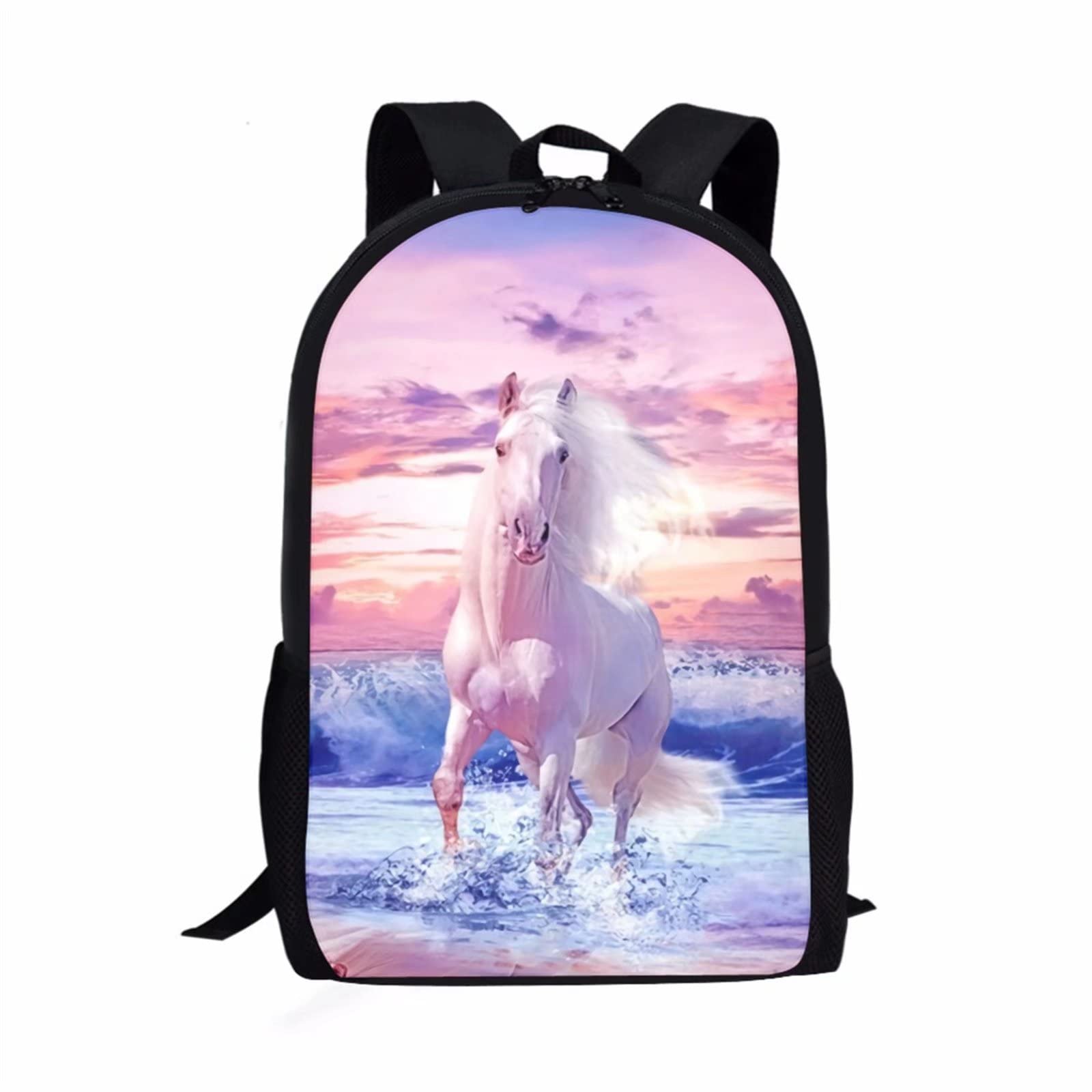 BYCHECAR Horse Backpack Secondary School Bags for Girls Rucksack Kids Cute Animal Backpacks Childrens Back Pack Nursery Student Large Capacity Bookbag