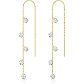 MBW Gold Plated Threader Earrings for Women, 14K Dangle Long Chain Drop Earrings Dangling, Dainty Elegant Dangly Ear Chain with Tassel and Cubic Zirconia for Wedding Hoco Trendy Jewelry Accessories