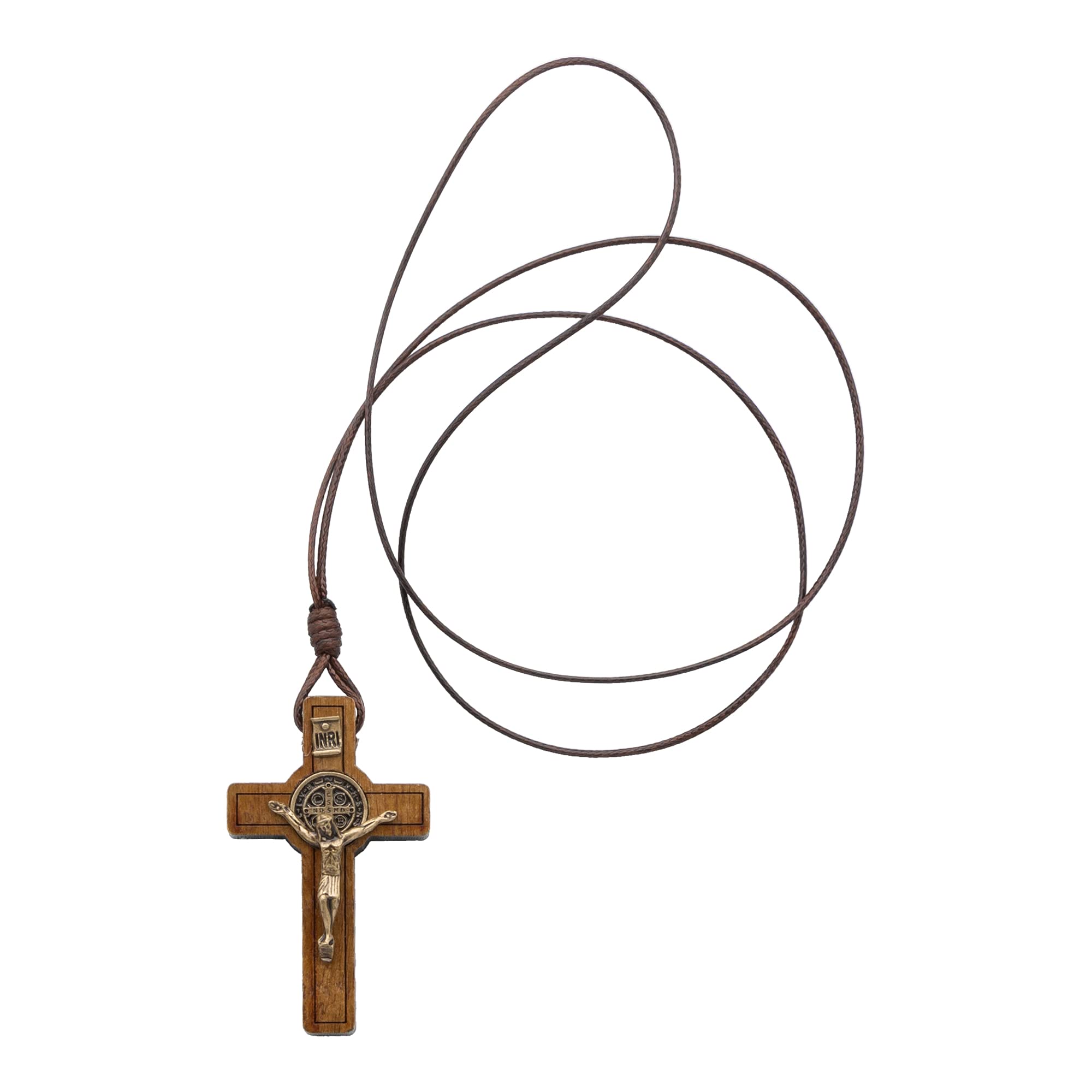 Intercession Wooden Crucifix on Cord - Made in Brazil (St Benedict - 2in)