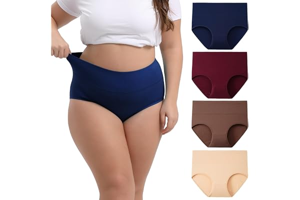 INNERSY Women's Plus Size XL-5XL Full Coverage Underwear High Waisted Cotton Panties 4-Pack