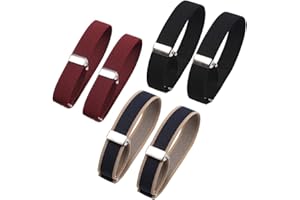 LASENERSM 6 Pieces (3 Pairs) Unisex Elastic Adjustable Armbands Anti-Slip Shirt Sleeve Holders Adjustable Arm Shirt Garters Hold Up Sleeve Garters Elastic Armbands, Black, Wine-red, Blue with Beige Edge