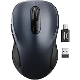 Trueque Wireless Mouse for Laptop, Ergonomic 6-Button Mouse, Space Gray | 2.4GHz USB receiver, back/forward buttons, 3 adjustable DPI levels, silent clicks, USB-C adapter, Windows/Mac/Chrome OS/Linux