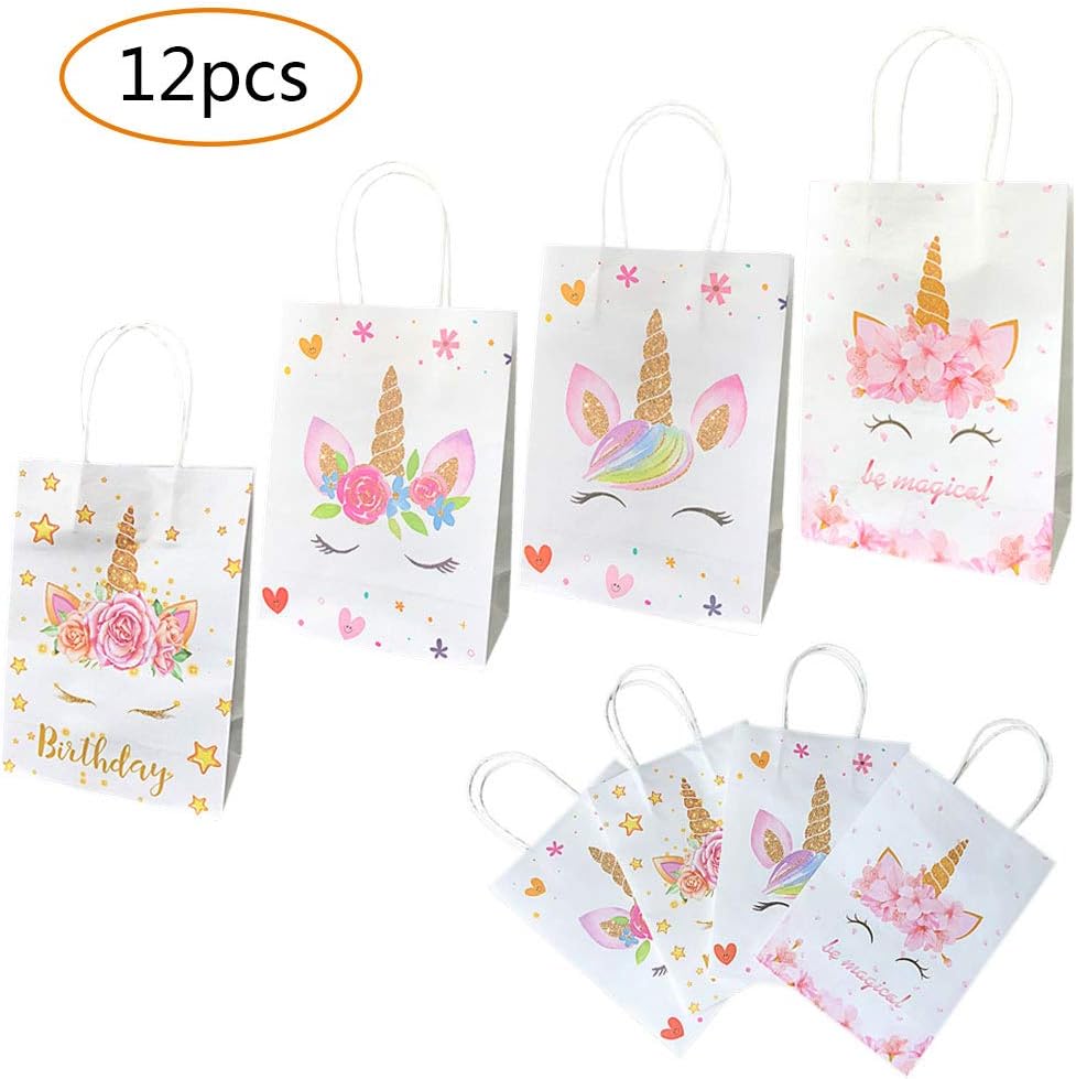 Yuccer Party Bags Paper Gift Bags for Treats and Goodies Girls Kids Birthday Party Supplies 12Pcs