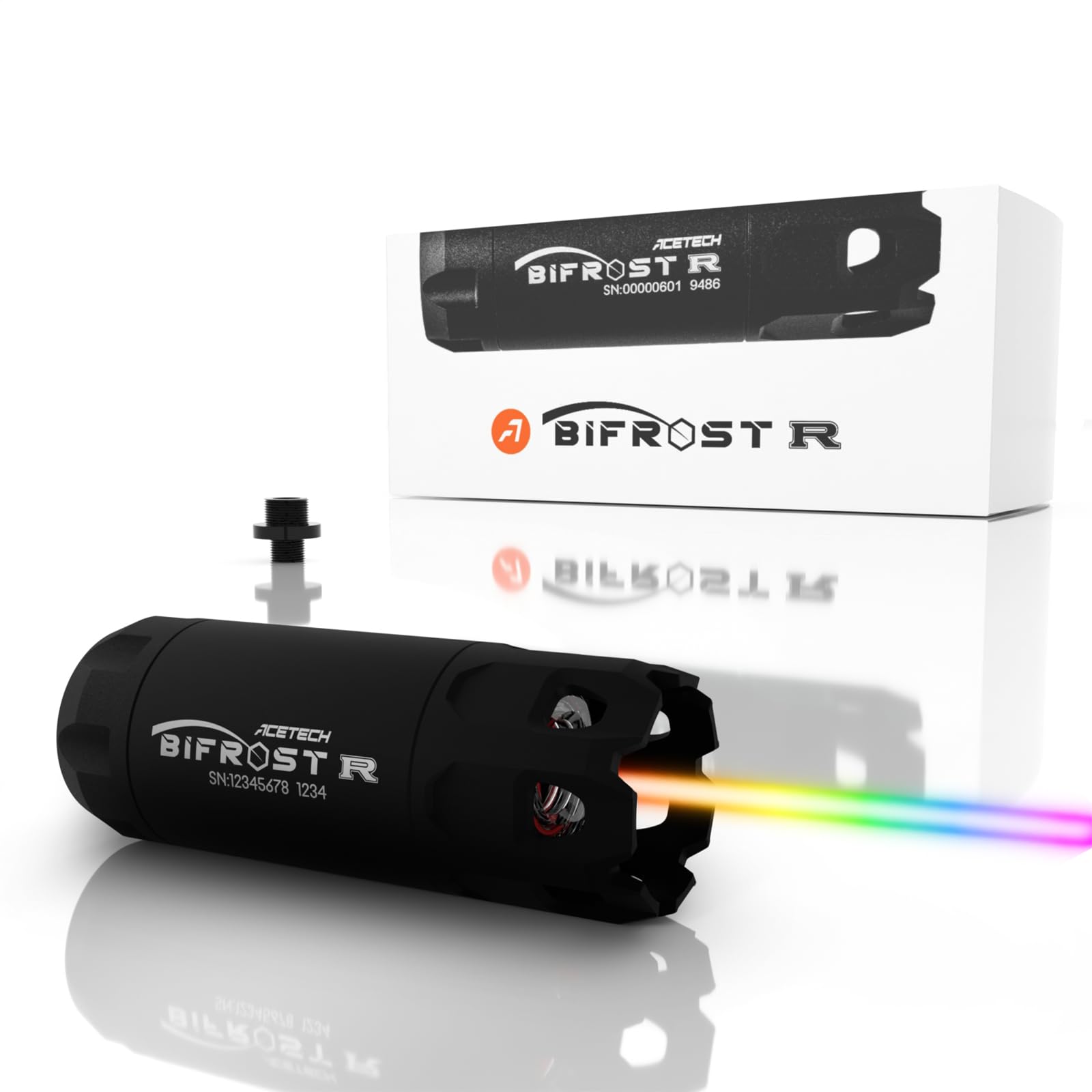 ACETECH Airsoft Tracer Unit Bifrost R 14mm CCW Negative Thread M14- to M11+ Adaptor Green Red BBs LED Beam RGB Lighting Effect