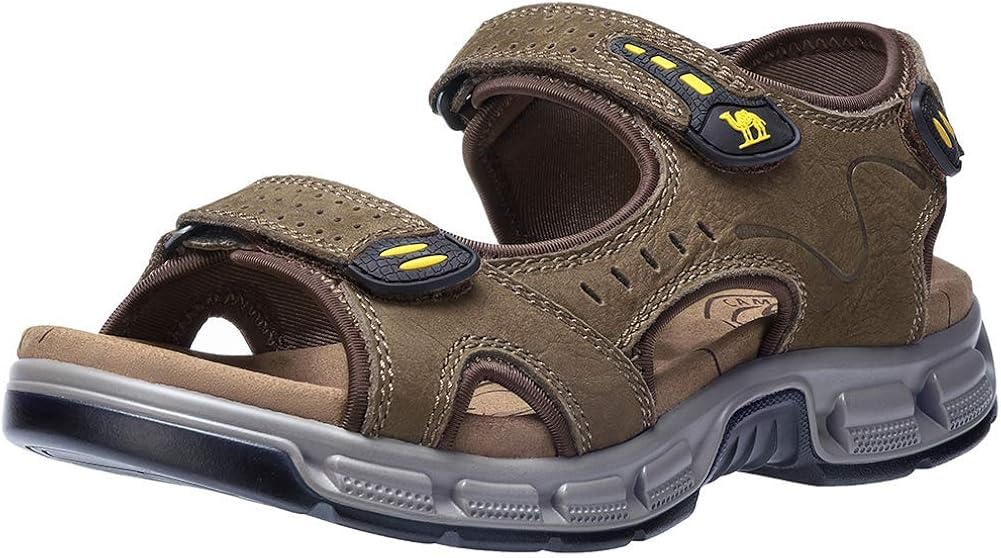 Amazon.com | CAMEL CROWN Men Leather Sandals Open Toe for Outdoor Hiking Walking Beach Sports 