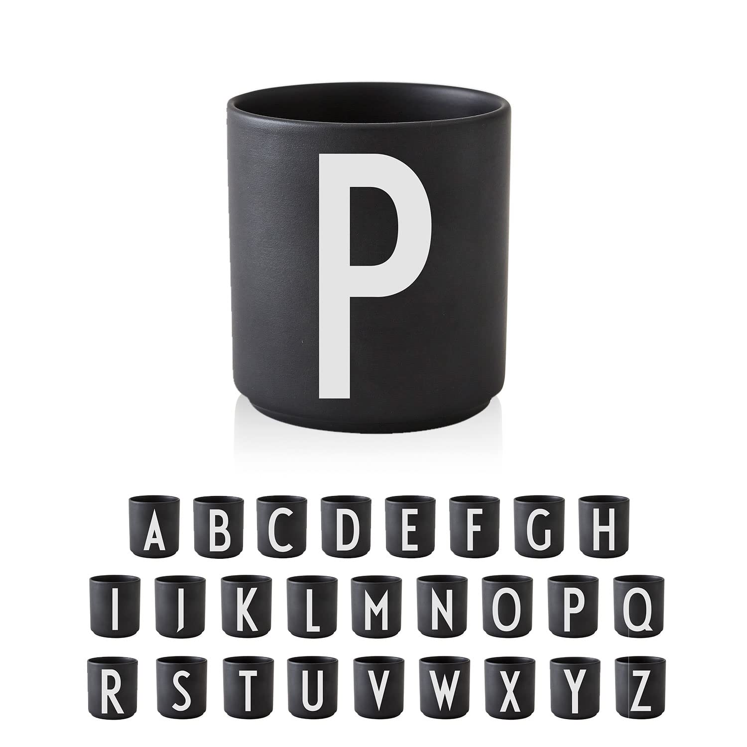 Design Letters Coffee Cup (A-Z) | Gift for Men, Women & Friends | Porcelain Mug | Personalized Initial Tea Cup | Table Decoration | Black Letter Mug 250 Ml