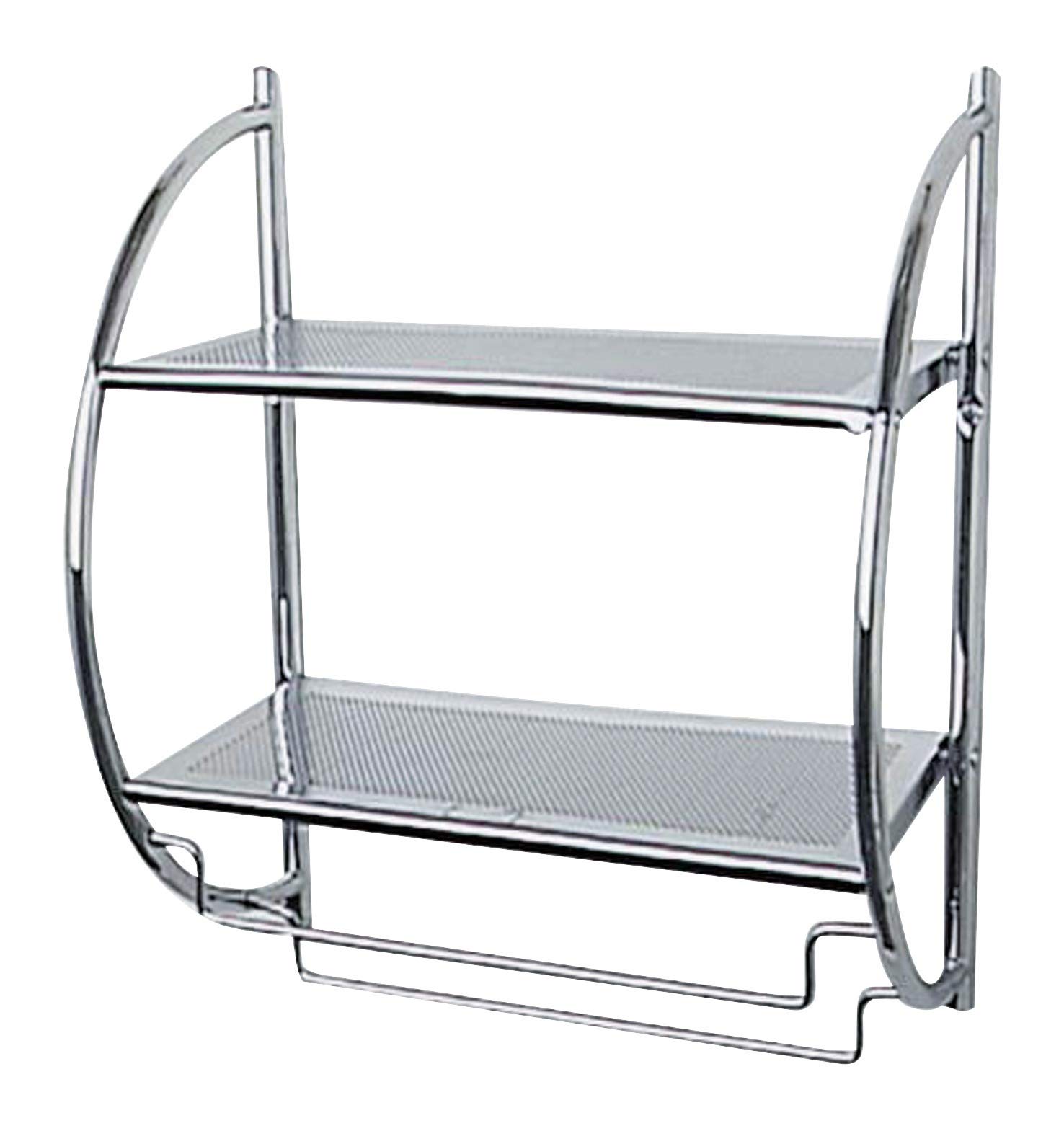 WENKO Wall rack Chrome - 2 shelves, 2 flexible towel rails, Steel, 45.5 x 54.5 x 26 cm, Chrome