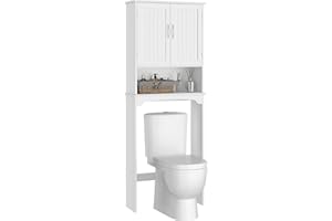 Yaheetech Over The Toilet Cabinet with Inner Adjustable Shelf, Double Door Bathroom Storage Organizer, Taller Wooden Free Sta