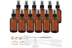 12 Pack (120 ml) 4oz Amber Glass Spray Bottles with Fine Mist Sprayer & Dust Cap for Essential Oils, Perfumes,Cleaning Produc