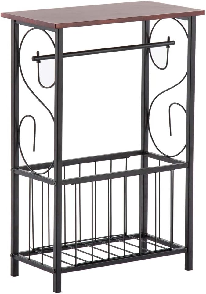 OCHII Multifunctional Bathroom Table, Freestanding Side Table Metal Scroll Design Bathroom Storage Table Shelves with Toilet Paper Dispenser Paper Roll Holder Stand Magazine Basket Home Furniture