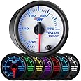 GlowShift White 7 Color 260 F Transmission Temperature Gauge Kit - Includes Electronic Sensor - White Dial - Clear Lens - for Car & Truck - 2-1/16" 52mm