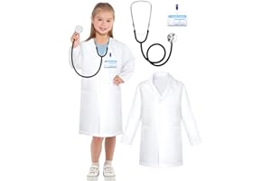 Popsunny Doctor Kit for Toddlers 6 7 8 9, Medical Dress up Costume with Real Stethoscope, Pretend Play Coat Set for Birthday Party Gift