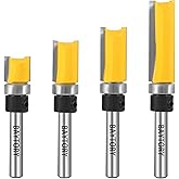 BAYTORY Professional Pattern Flush Trim Router Bit Set with 1/4 inch Shank, 4Pcs 1/2" Cutting Diameter Carbide Bits with Top 