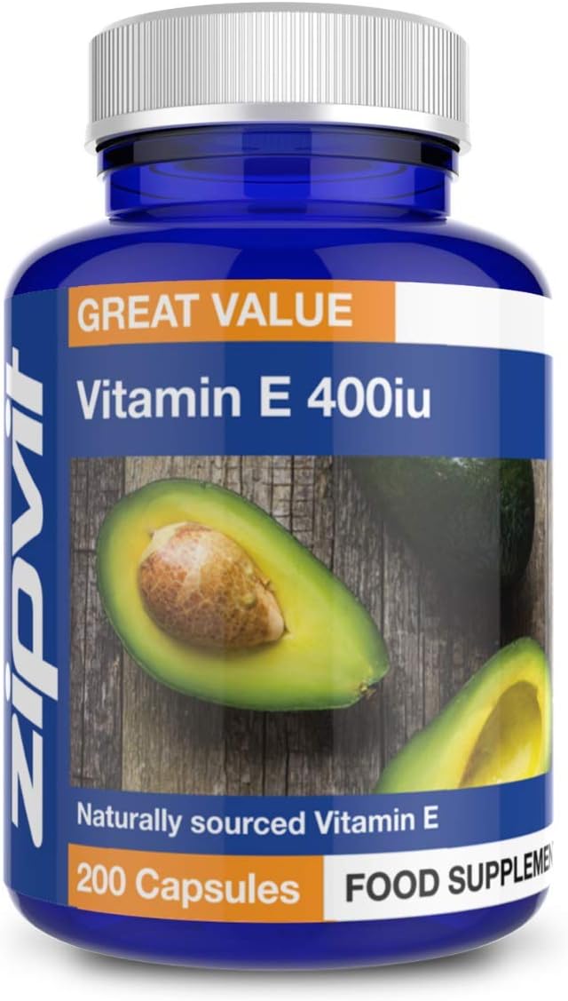 Zipvit Vitamin E Capsules 400IU, Natural D-Alpha Tocopherol, Supports Cell Protection from Oxidative Stress, 200 Capsules