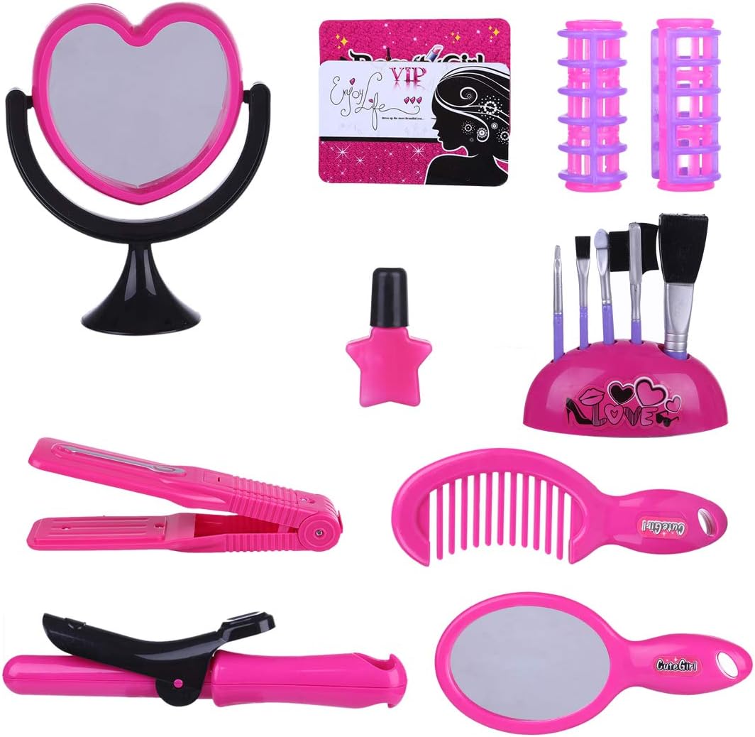 Searchyou - 11Pcs Hairdressing Beauty Set for Girls, Beauty Salon Set Makeup Toys Girls Styling Hair Accessories Playset Pretend Play Toys