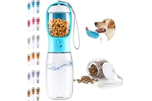 Paoakaola Dog Water Bottle, 2 in 1, Leak Proof Portable Pet Water Bottle with Food Container, Outdoor Portable Water Dispenser for Dog, Puppy Supply for Walking, Hiking, Camping, Travel (19oz Blue)