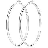 LOUMILEO 4mm Wide Large Silver Hoop Earrings Lightweight 925 Sterling Silver Hoop Earrings for Women Hypoallergenic Big Thin Hoops Earring for Women 30/40/50/60/70MM