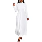 Nmoder Maxi Long Dress for Women, Casual Pleated Empire Waist Dresses Crewneck Long Sleeve