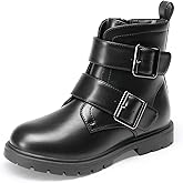 DREAM PAIRS Girls Boys Glitter Ankle Boots Side Zipper Combat Shoes with Buckles Toddler/Little Kid/Big Kid