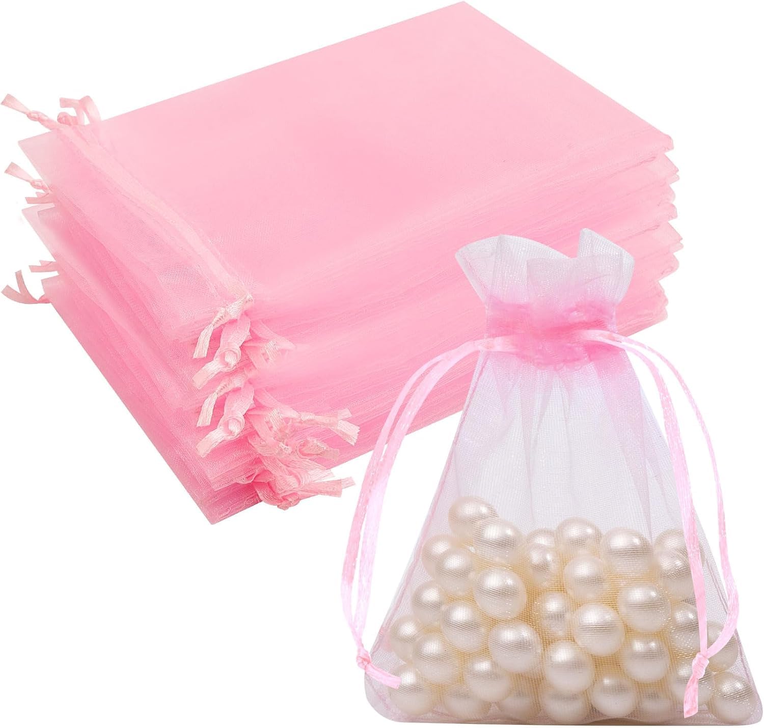 Photo 1 of Crweety 50 Pcs Pink Organza Bags 3x4 Inch, Jewelry Pouch Bags Small Mesh Bag Drawstring Gift Goody Bag for Candy Party Favor Wedding