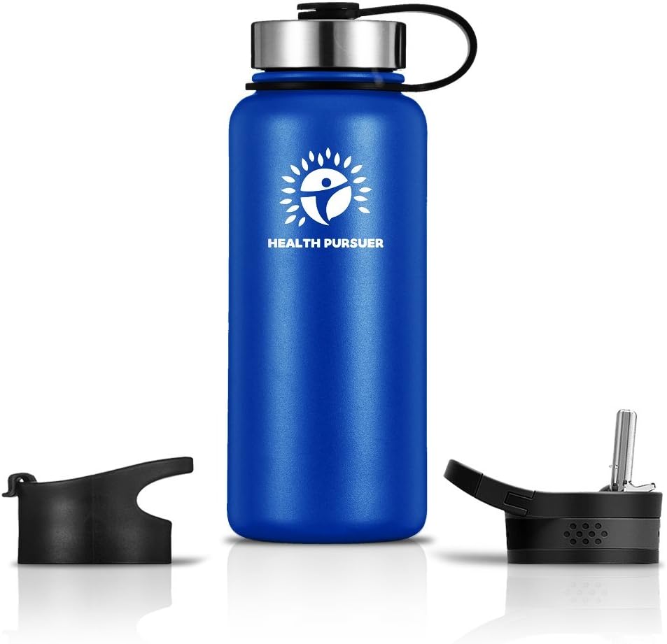 Stainless Steel Water Bottle/Thermos18, 22, 32, 40, 64 oz 8 colors Do. Wall Vacuum Insulated:Wide Mouth Metal Travel Tumbler:Heavy Duty Reusable BPA Twist Lid Bottle for Hot/Cold Liquid: Bonus-2 Lids