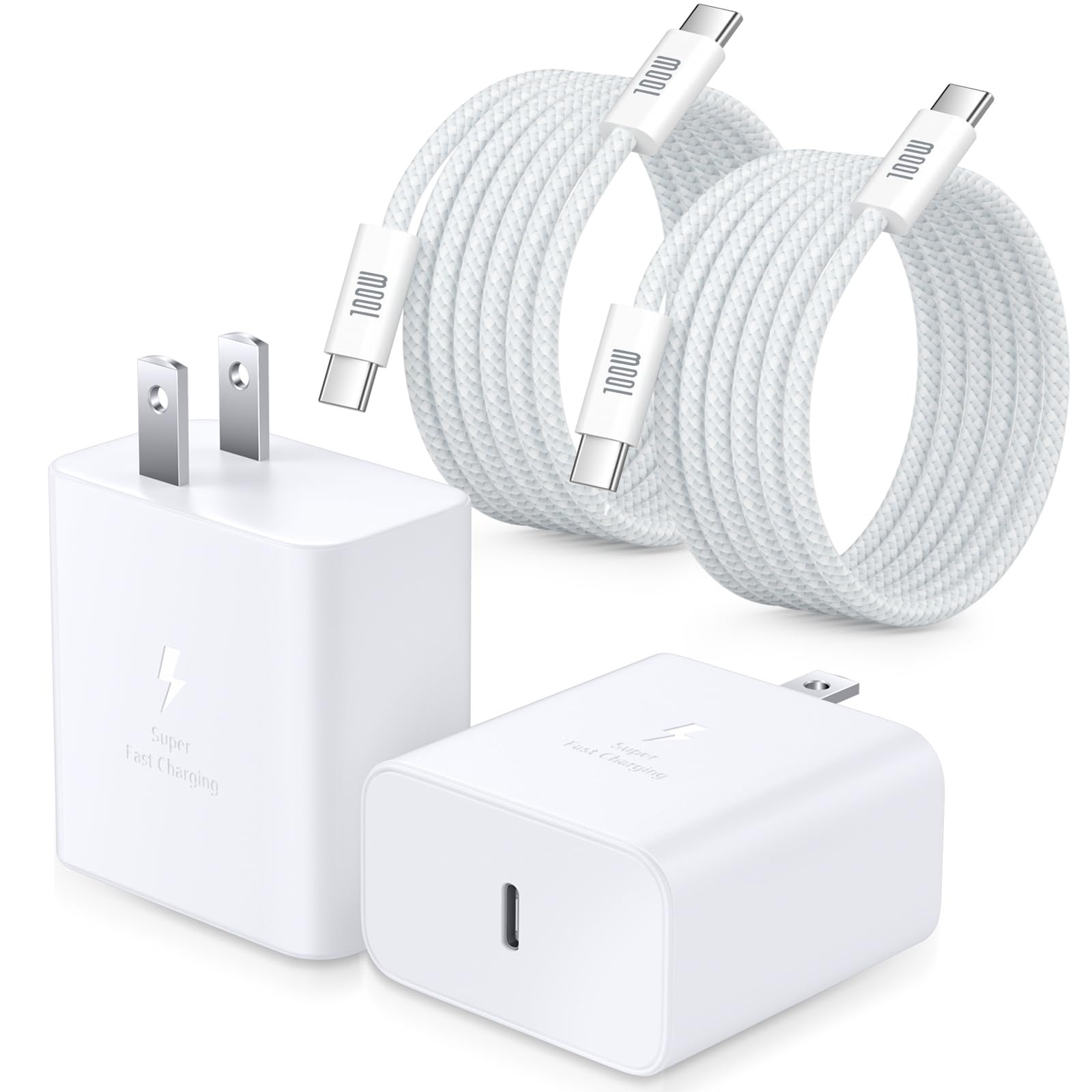 Photo 1 of 45W USB C Charger for Galaxy S25 Ultra, Excgood Super Fast Charging Block with 6ft USB C to C Cable Compatible with Galaxy S24 FE S23 S22 S21, Note, Tab S10, iPhone 16 Pro Max -2Pack,White