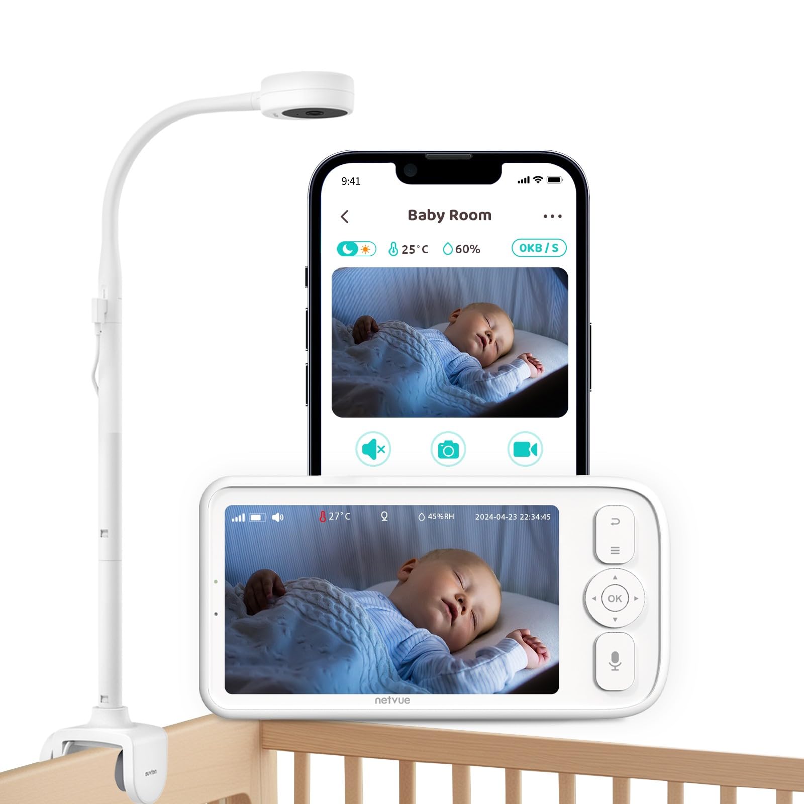 Photo 1 of NETVUE Upgraded Baby Camera Monitor Video - 5000mAh Baby Monitor with Camera and Audio, 5" Display, 4 in 1 Bracket Meets The Needs in All Scenarios, Smart Phone App, Cry Detection