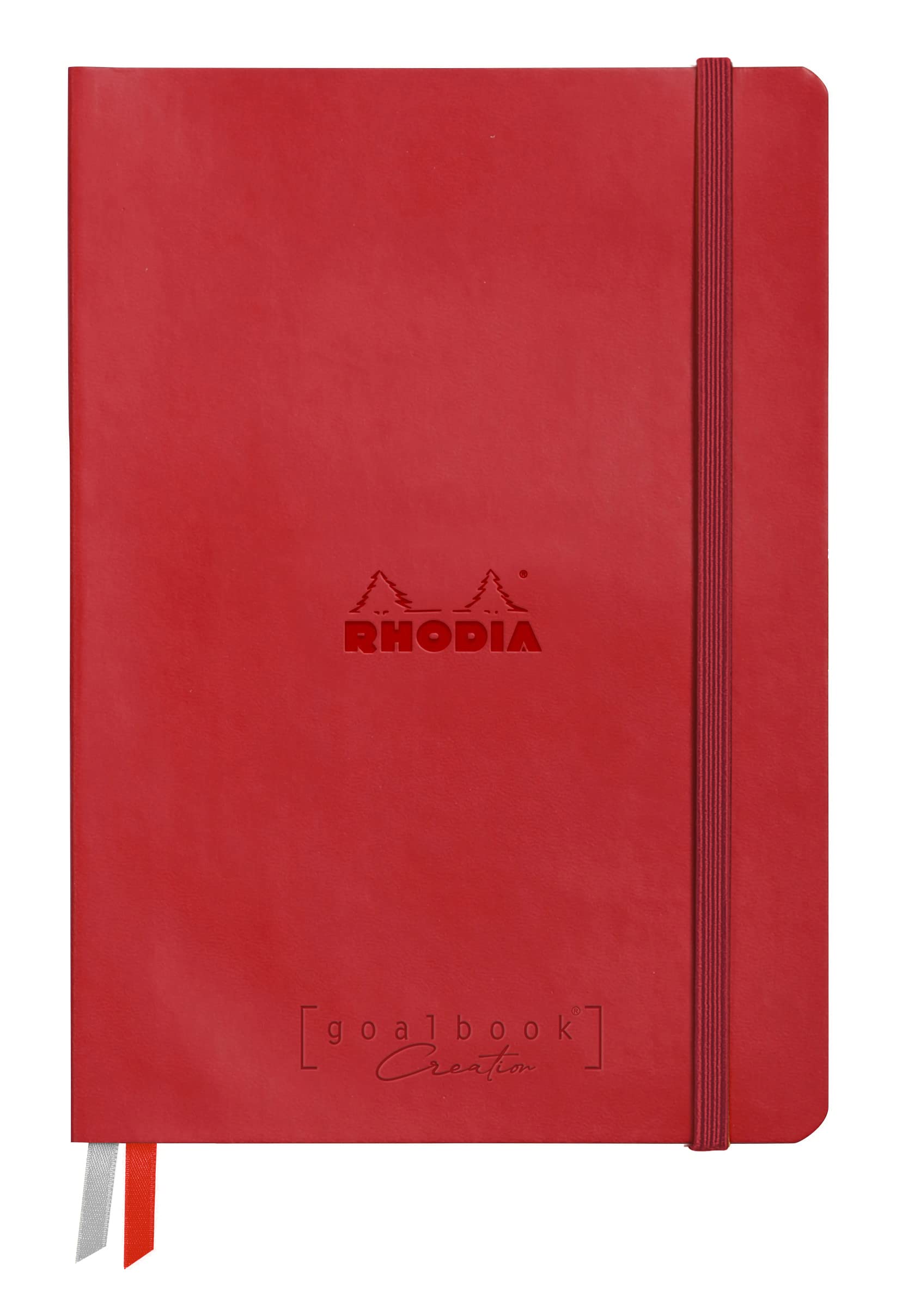 RHODIA 194160C - Rigid Notebook Goalbook Creation Poppy - A5 - 14.8 x 21 cm - Plain - 100 p White Technical Wash 200 g/m² - 2 Ribbons - Imitation Leather Cover