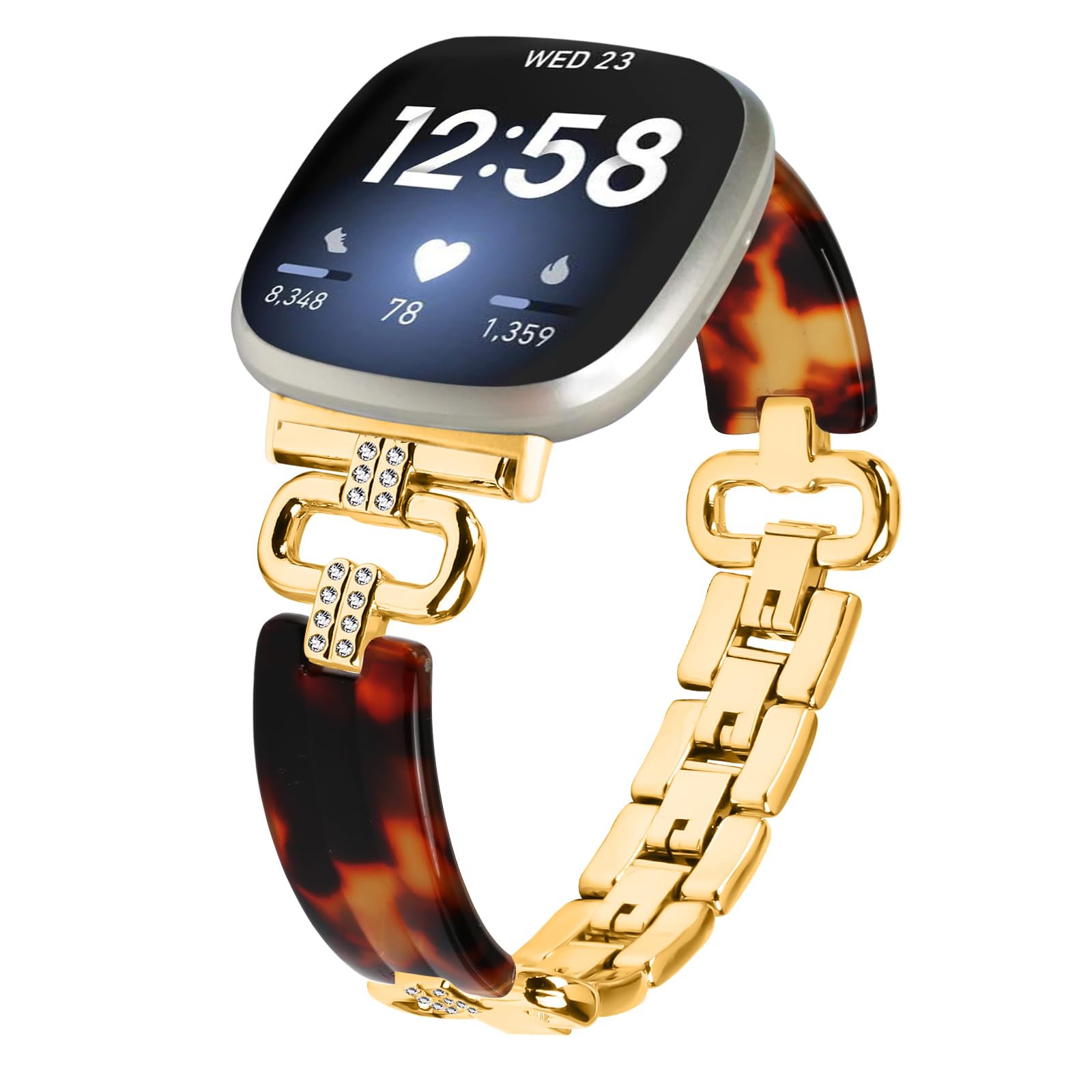 Miimall Alloy Resin Strap for Fitbit Versa 4/Versa 3/Fitbit Sense 2/Sense Band, Bling Rhinestone Wristband, No Gap Metal Band for Fitbit Versa 4, Adjustable Replacement Strap for Women Girl-Gold