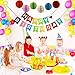 Threemart Happy Birthday Decoration Banner With Colorful Tissue Pom Pom Ball