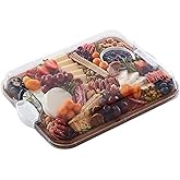 FARBERWARE Build-A-Board Acacia Cutting Board with Built-in Storage Compartments, Clear Locking Lid & White Handles, Great for Charcuterie & Snacks