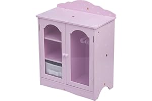 Olivia's Little World Twinkle Stars 18" Doll Closet with 3 Hangers, Shelves, & Canvas Bin, Doll Closet Storage for Accessories & Clothes, Purple