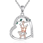 ZPMMPZ Heart Necklace 925 Sterling Silver Animal Pendant Cute Heart Jewelry Gifts for Women Animal Lover