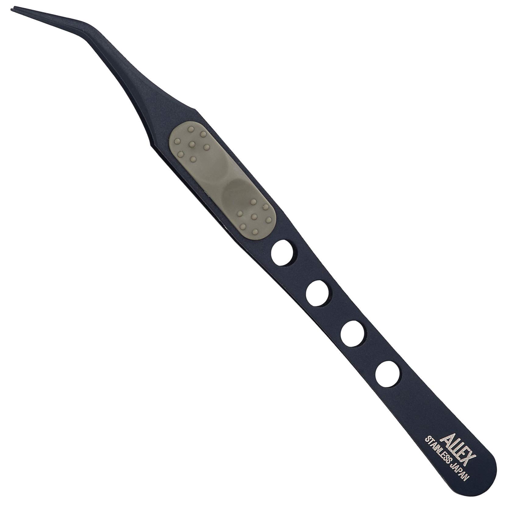 ALLEX Precision Tweezers Japanese Stainless Steel Professional Tweezers [Nonstick Coating], Made in Japan Curved Tweezers, Pointy Tweezers Ultra Fine Tip, Silver Angled